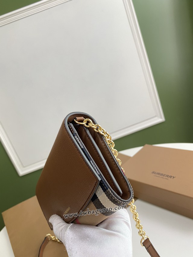 Burberry專門店新款House格紋拼皮革錢夾 巴寶莉小型手袋鏈條錢包 yxb1227
